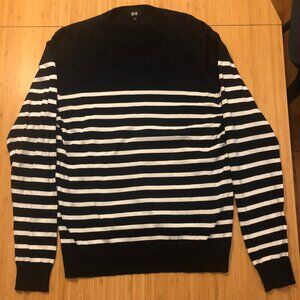 Lightweight Crewneck Mens Navy Striped Uniqlo Sweater Medium